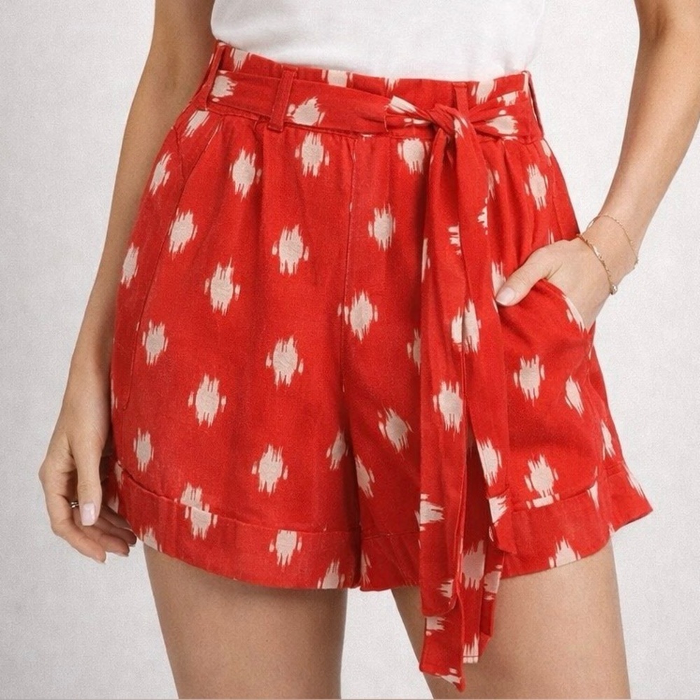 Gibson Red Ikat Print Shorts | High-Waist Flowy Style | Size Sm (1131)